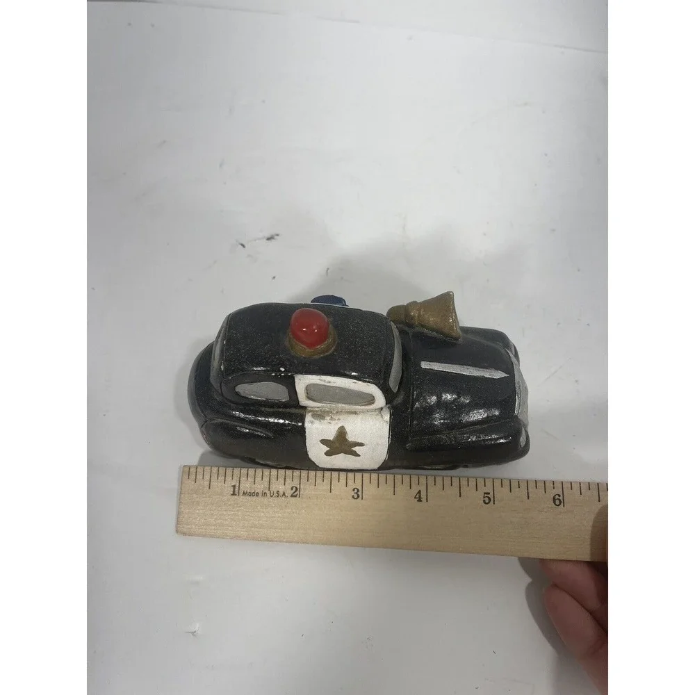 Vintage City Police Car Ceramic Ashtray Figurine Black Car Paperweight Top Opens